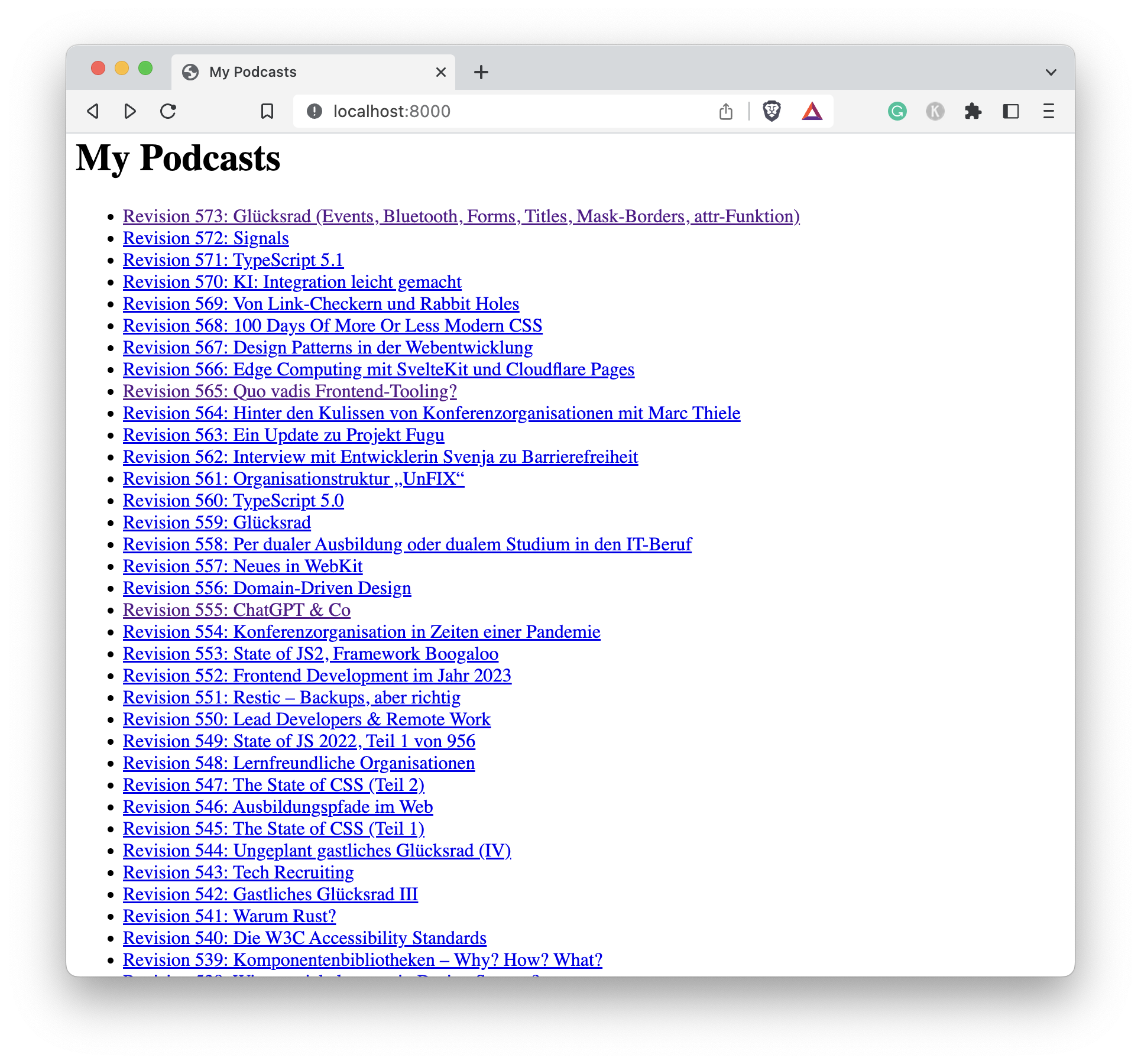Screenshot of the web application root